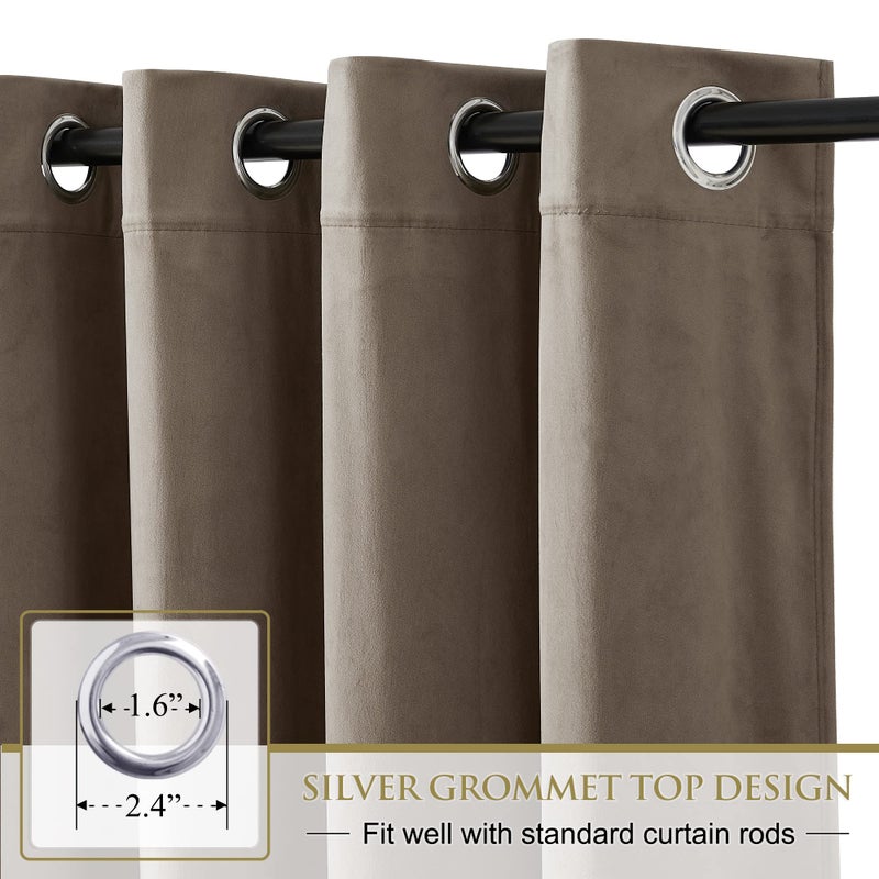 StangH Taupe Velvet Curtains - Room Darkening Solid Grommet Window Panels Soft Smooth Velvet Fabric Elegent Decor Privacy Protect for Bedroom, 52 x 84 inches, 2 Panels - Image 2